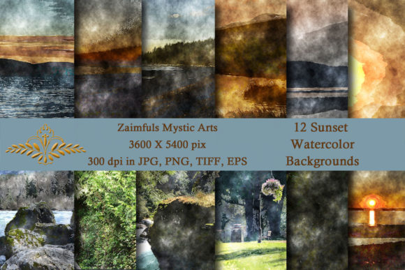 12 Sunset Watercolor Backs