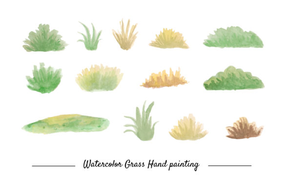 A Set Grass Watercolor Hand Painting Illustrations
