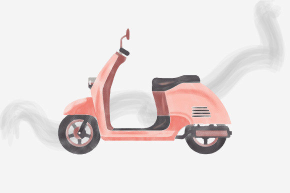 Beautiful Watercolor Scooter Design Illustrations