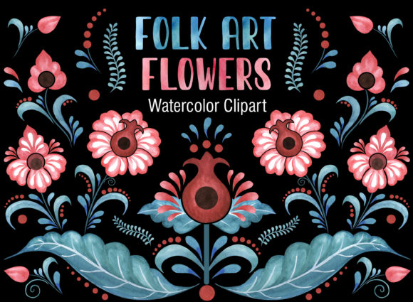 Folk Art Floral Watercolor Clipart and Illustrations
