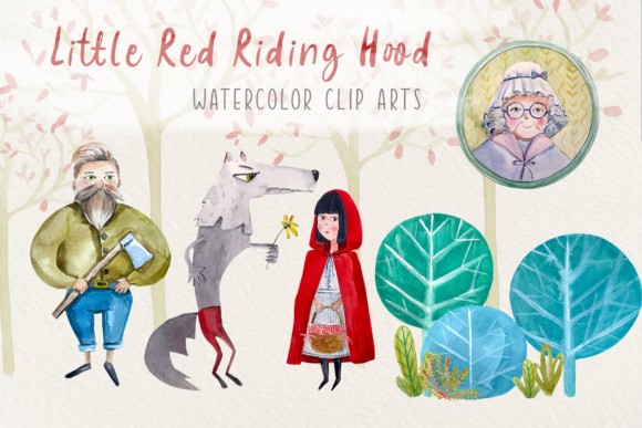 Little Red Riding Hood Watercolor Set and Illustrations