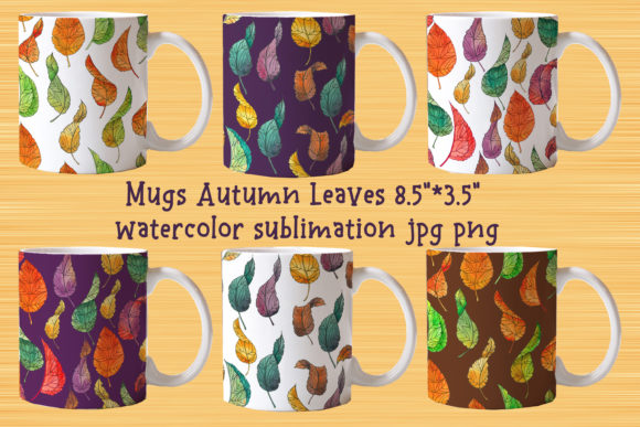 Mugs Autumn Leaves Watercolor Illustrations