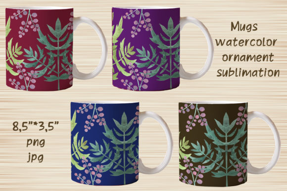 Mugs Watercolor Ornament Sublimation and Illustrations