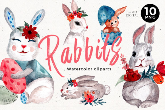 Pet Rabbit Watercolor Cliparts PNG