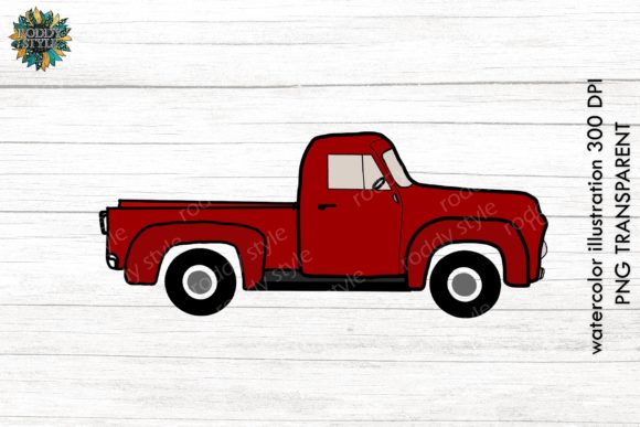 Red Truck Watercolor Clipart PNG