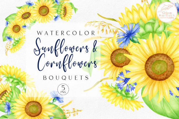 Sunflower Bouquets Watercolor Cliparts and Illustrations
