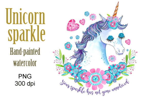 Unicorn Sparkle Watercolor Png and Illustrations