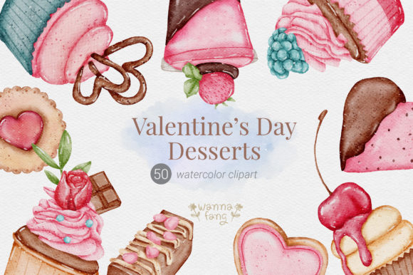 Valentine Dessert Watercolor Clipart PNG