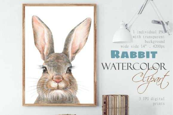 Watercolor Bunny Portrait Rabbit Clipart Illustrations