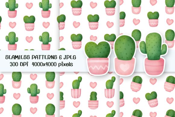 Watercolor Cactus Seamless Patterns and Illustrations