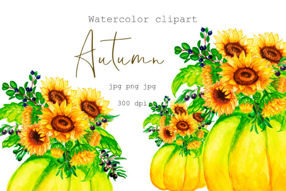 Watercolor Clipart Autumn. Pumpkin Acorns Illustrations