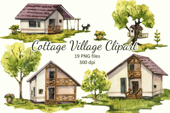 Watercolor Country Family House Illustrations