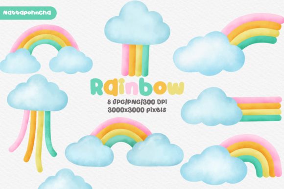 Watercolor Cute Rainbow Clipart and Illustrations