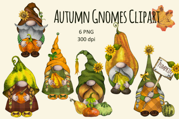 Watercolor Fall Pumpkin Gnome Illustrations
