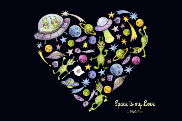 Watercolor Galaxy Heart Sublimation Illustrations