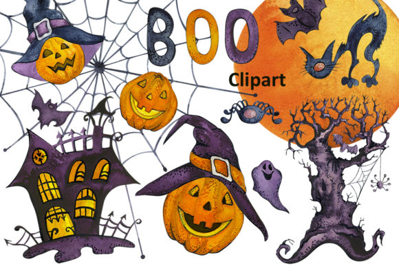 Watercolor Halloween Pumpkin Illustrations