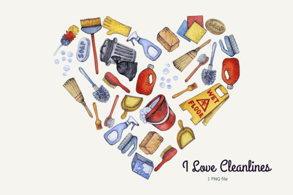 Watercolor Household Chore Heart Illustrations