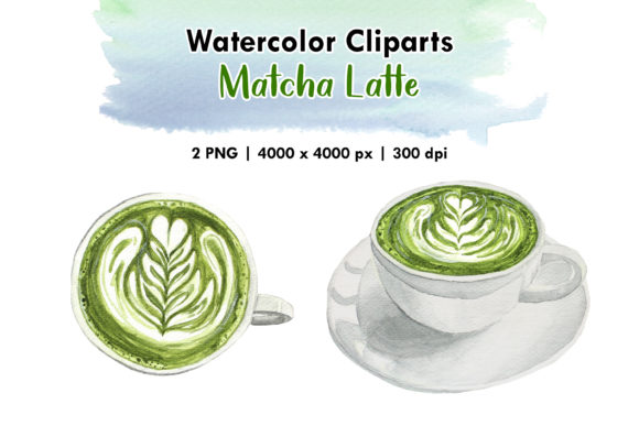 Watercolor Matcha Latte Clipart and Illustrations
