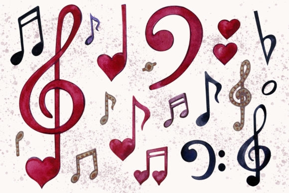 Watercolor Music Note and Illustrations