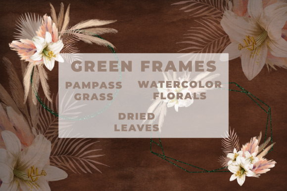 Watercolor Pampas Grass Green Frames Illustrations