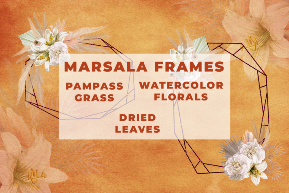 Watercolor Pampas Grass Marsala Frames Illustrations