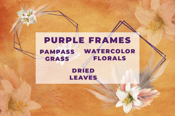 Watercolor Pampas Grass Purple Frames Illustrations