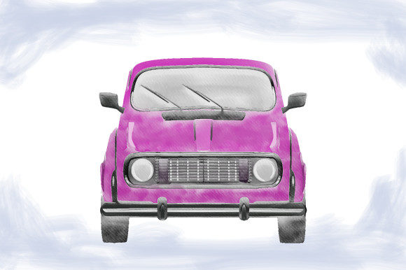 Watercolor Pink Vintage Old Car Design Illustrations