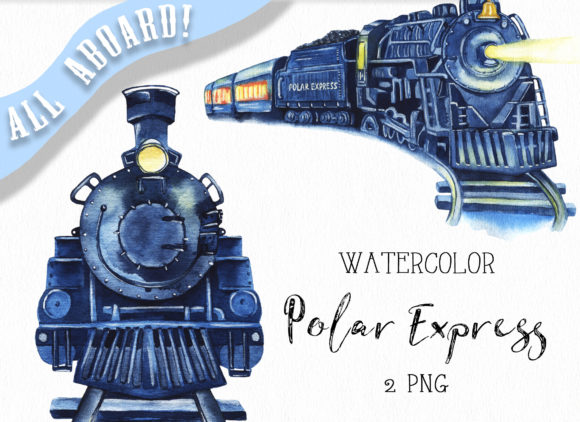 Watercolor Polar Express Clipart and Illustrations