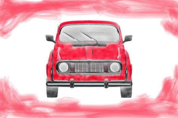 Watercolor Red Vintage Old Car Design Illustrations