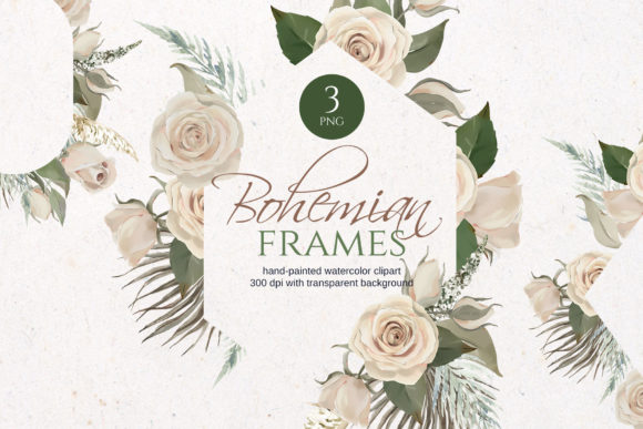 Watercolor Roses Frames and Illustrations