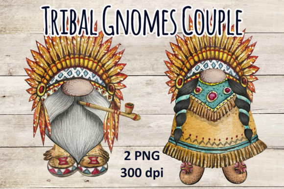 Watercolor Tribal Gnome Couple Clipart and Illustrations