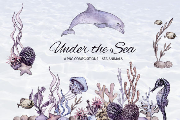 Watercolor Underwater Compositions Set