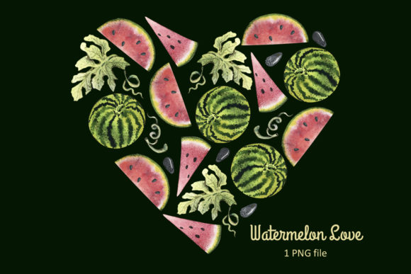 Watercolor Watermelon Heart Illustrations