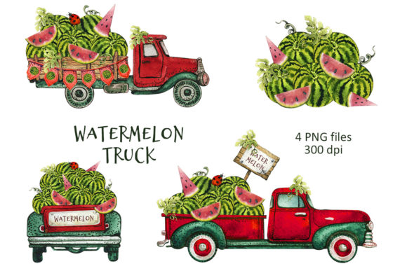 Watercolor Watermelon Truck Illustrations