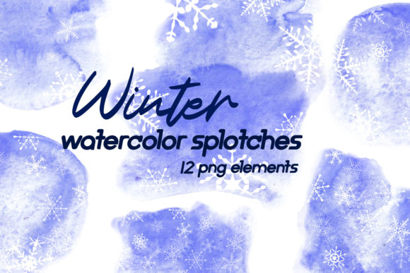 Watercolor Winter Blue Splotches Png Illustrations