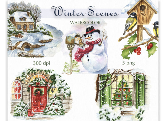Watercolor Winter Scene Clipart