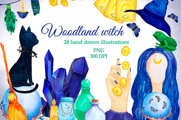 Watercolor Witch Clipart Fortune Teller Illustrations